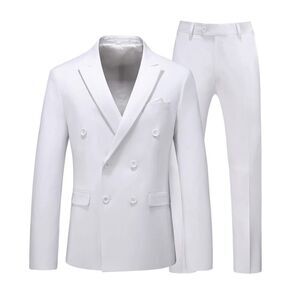 Men’s Mogu White 2piece Suit Double Breasted SlimFit Size 30 Blazer 29 Pants NWT